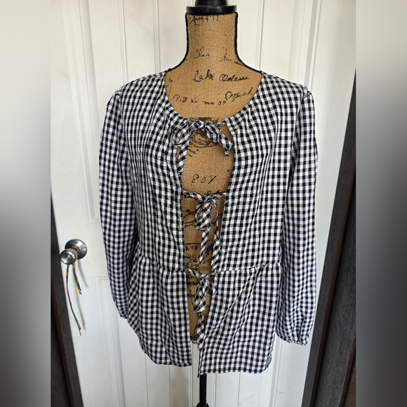 Casly Lamiit Women's Black and White Gingham Top L - Picture 2 of 4